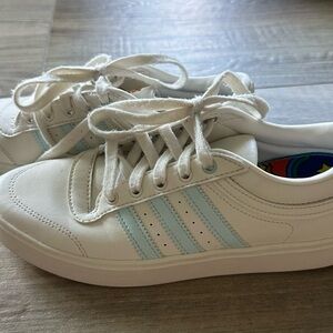 White and Light Blue Adidas Sneakers size 7